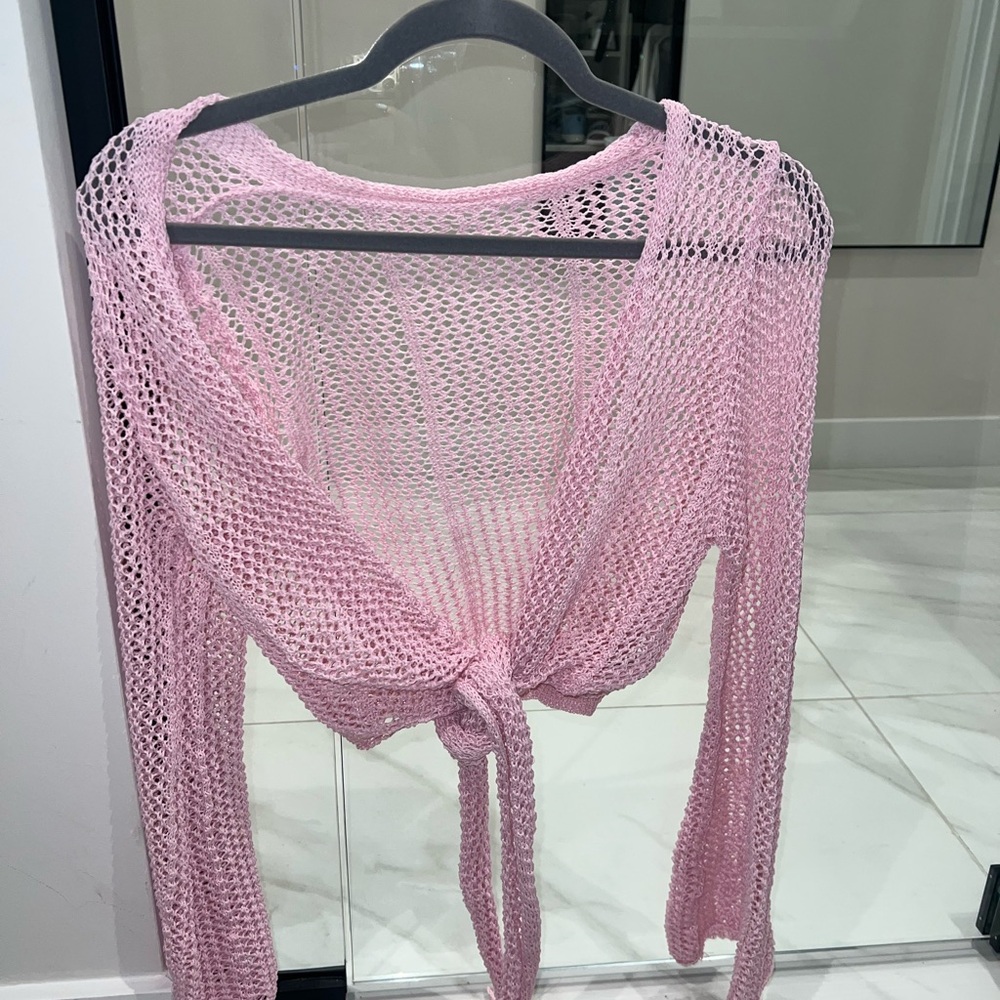 Pink Knit Tie-Front bikini coverup
